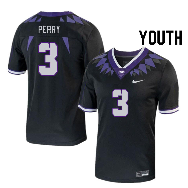Youth #3 Mark Perry TCU Horned Frogs 2023 College Footbal Jerseys Stitched-Black - Click Image to Close